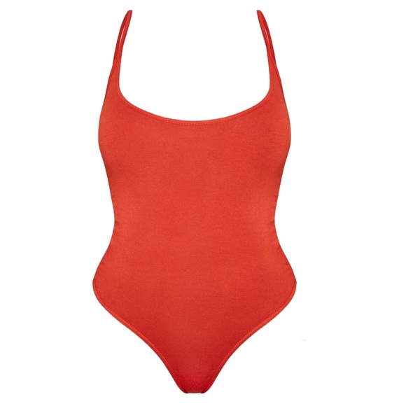 NWT PrettyLittleThing Rust Orange Strappy Jersey Scoop Neck Bodysuit - Picture 12 of 14